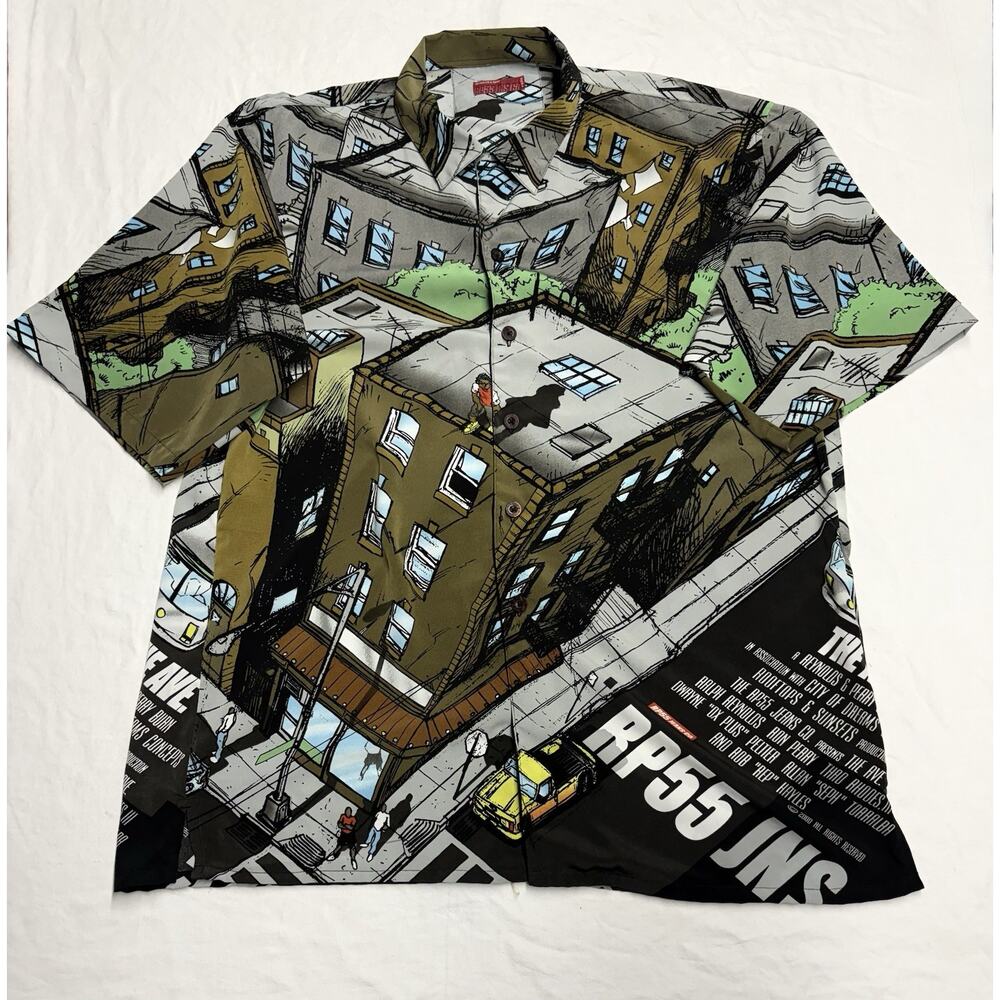 Vintage RP-55 Button Down Shirt Mens Size XXXL City Design All Over Print 90s